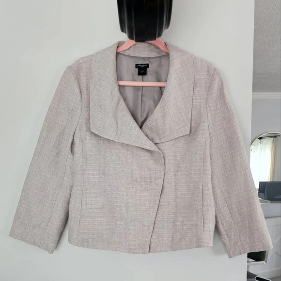 Ann Taylor Women's Silver Linen 3 Button Snap Close Suit Coat Jacket Blazer 14w - Picture 1 of 5